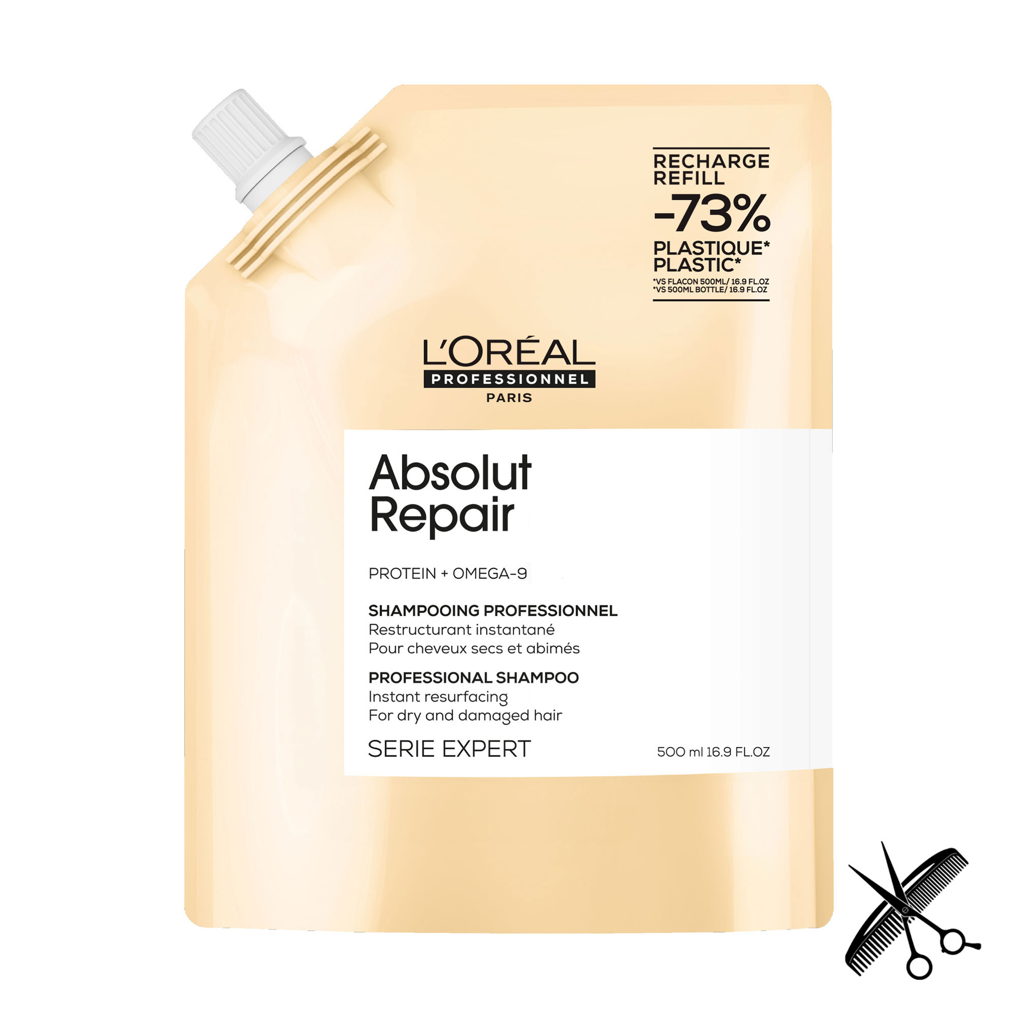 Шампунь для інтенсивного відновлення пошкодженого волосся L'Oreal Professionnel Serie Expert Absolut Repair Shampoo, 500 мл (рефіл)